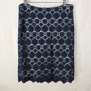 Vince Camuto Lace Crochet Pencil Skirt Womens‎ Size 4 Blue Green Knee Length